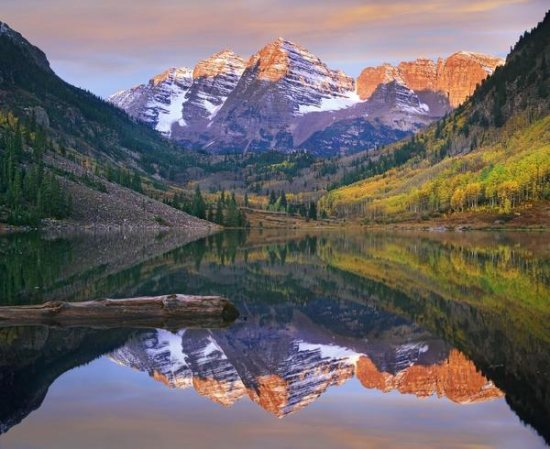 Maroon Bells Peaks Reflected in Maroon Lake, Snowmass Wilderness, Colorado