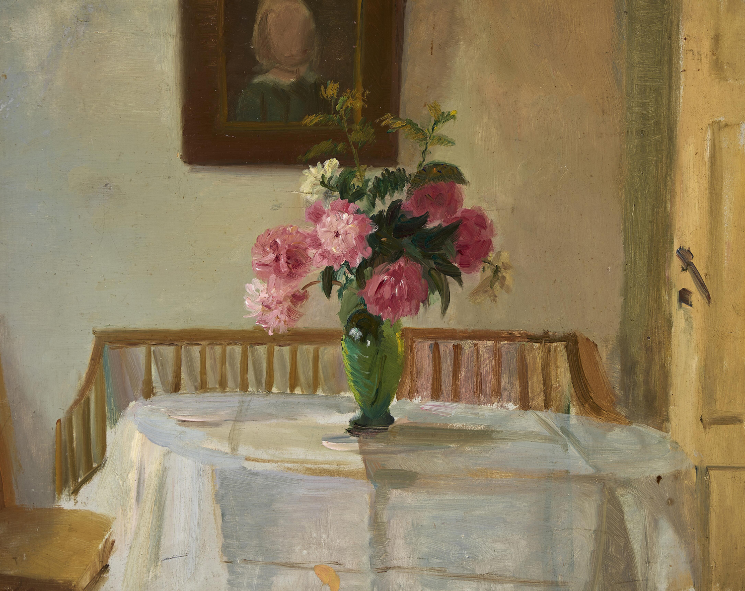 Interior of the Ancher's Home with Pink Chrysanthemums in a Vase on a Table