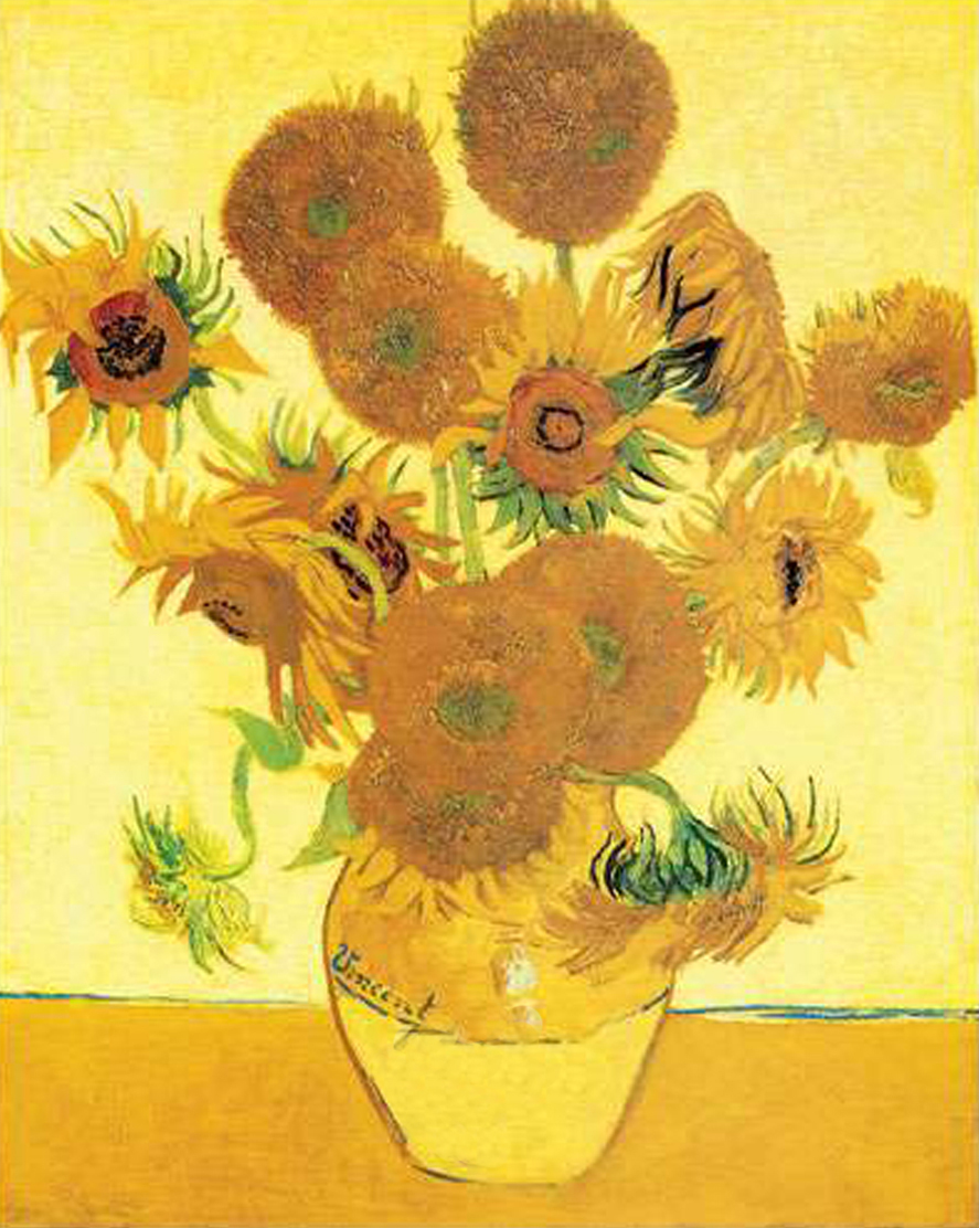 Vase with Fifteen Sunflowers