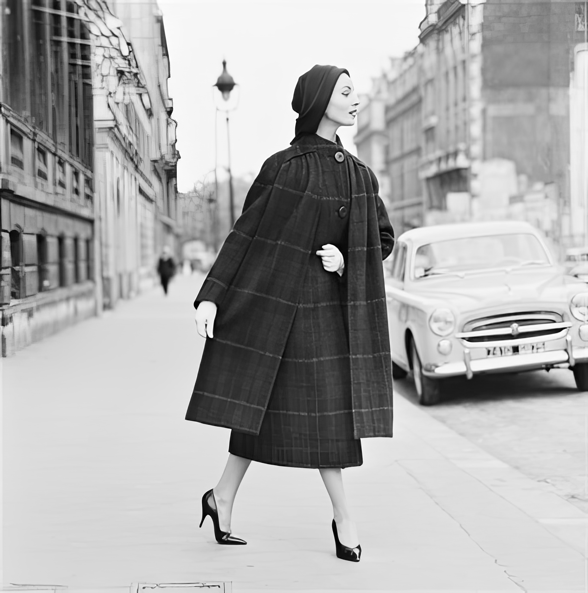 Model in Coat, France, 1950