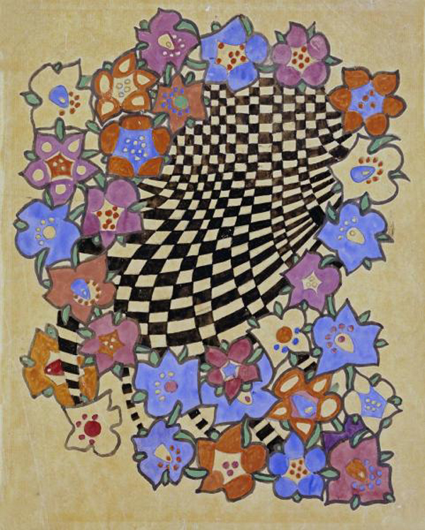 Floral and Chequered Fabric Design, c. 1916