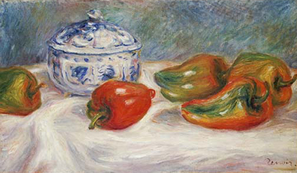 Still Life With a Blue Sugar Bowl and Peppers