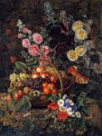 A Still Life of Flowers and a Basket of Fruit 1 Just Wall Decor A Still Life of Flowers and a Basket of Fruit