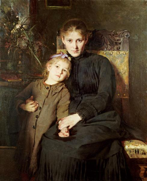 A Mother and Daughter in an Interior