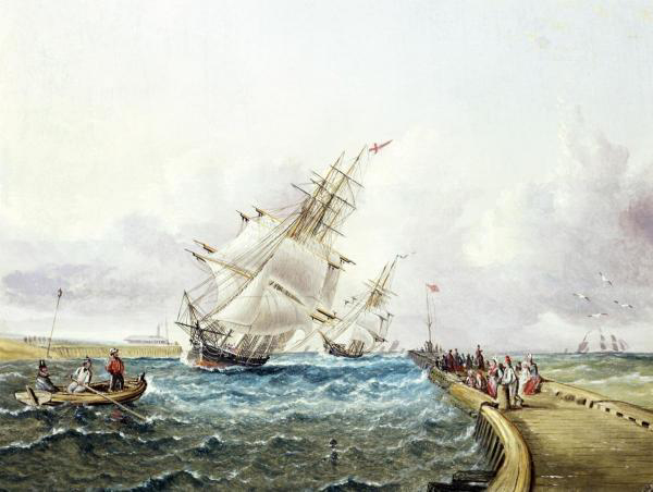 Square Rigged Ships Off Jetty