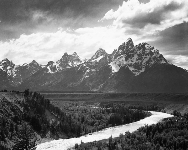 View from River Valley Towards Snow Covered Mountains, Grand Teton National Park, Wyoming , 1941
