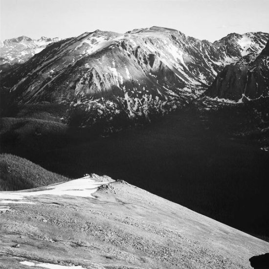 Panorama of Barren Mountains and Shadowed Valley, Rocky Mountain National Park, Colorado, ca. 1941-1942