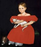 Girl in Red Dress with Cat and Dog 183035 1 Just Wall Decor Girl in Red Dress with Cat and Dog 1830 35