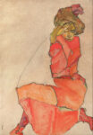 Kneeling Female in Orange Red Dress 1910