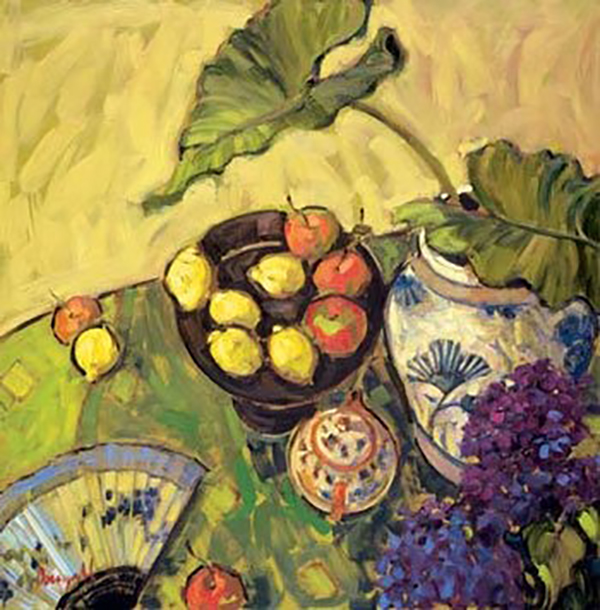 Hydrangeas with Japanese Teapot and Fan